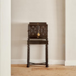 An exceptional ebony veneered and silk stumpwork Antwerp cabinet on stand