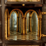 An exceptional ebony veneered and silk stumpwork Antwerp cabinet on stand