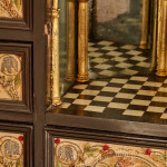 An exceptional ebony veneered and silk stumpwork Antwerp cabinet on stand