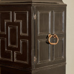 An exceptional ebony veneered and silk stumpwork Antwerp cabinet on stand