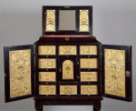An exceptional ebony veneered and silk stumpwork Antwerp cabinet on stand