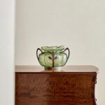 An Art Nouveau iridescent glass and pewter mounted vase, the pewter by Friedrich van Houten & Sohn and the glass attributed to Wilhelm Kralik & Sohn