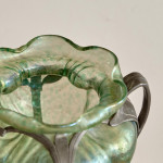 An Art Nouveau iridescent glass and pewter mounted vase, the pewter by Friedrich van Houten & Sohn and the glass attributed to Wilhelm Kralik & Sohn