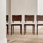 A set of six Modernist stained and limed oak dining chairs attributed to Suzanne Guiguichon (1901 - 1985)