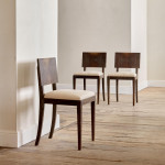 A set of six Modernist stained and limed oak dining chairs attributed to Suzanne Guiguichon (1901 - 1985)