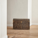 A black leather studded domed trunk