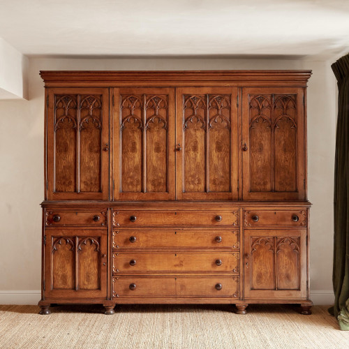 A large oak Gothic revival bookcase in the manner of A.W.N. Pugin (1812 - 1852)