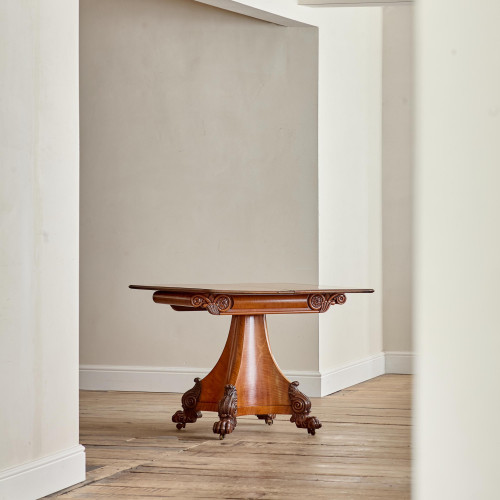 An unusual William IV satinwood veneered folding card table
