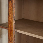 An unusual William & Mary style burr oak and seaweed marquetry glazed cabinet on stand