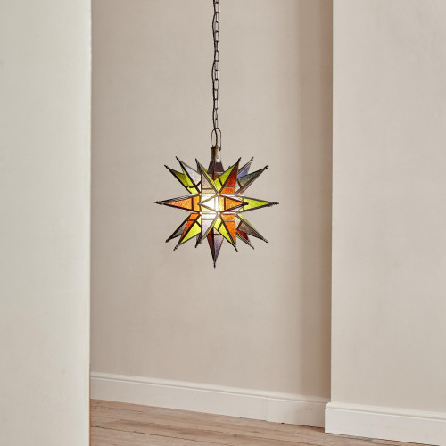 A Moroccan starbrust stained glass lantern