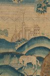 A large Flemish wool and silk blue verdure armorial  tapestry