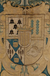 A large Flemish wool and silk blue verdure armorial  tapestry