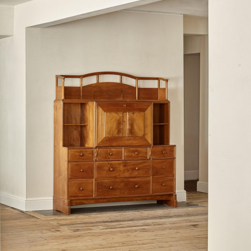 An exceptional Cotswold School walnut secretaire by Peter Waals (1870 - 1937)