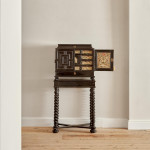 An exceptional ebony veneered and silk stumpwork Antwerp cabinet on stand