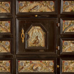 An exceptional ebony veneered and silk stumpwork Antwerp cabinet on stand