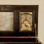 An exceptional ebony veneered and silk stumpwork Antwerp cabinet on stand