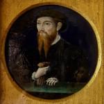 A rare Limoges enamel convex roundel portrait of a bearded man by Léonard Limosin (c.1505 - c.1577)