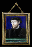 A rare Limoges enamel convex roundel portrait of a bearded man by Léonard Limosin (c.1505 - c.1577)