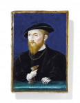 A rare Limoges enamel convex roundel portrait of a bearded man by Léonard Limosin (c.1505 - c.1577)