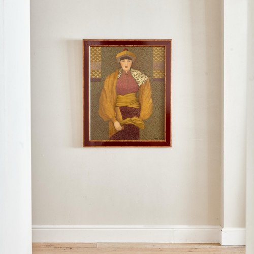 A three-quarter portrait of a lady - oil on canvas by Dabeau (b. 1947)