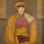 A three-quarter portrait of a lady - oil on canvas by Dabeau (b. 1947)