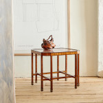 An Art Deco walnut and thuya veneered square occasional table