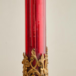 A large ruby glass and gilt brass table lamp