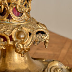 A large ruby glass and gilt brass table lamp