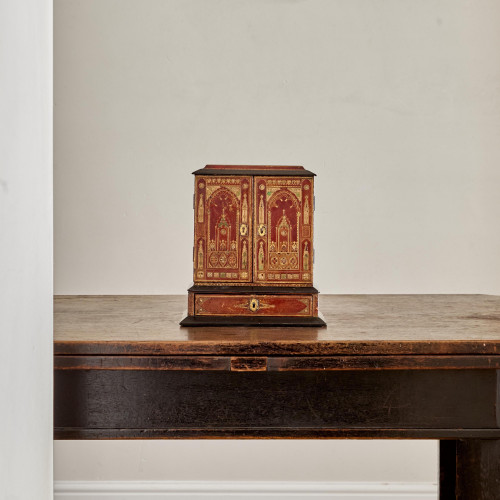 A fine, small early Victorian tooled and gilt leather correspondence table cabinet