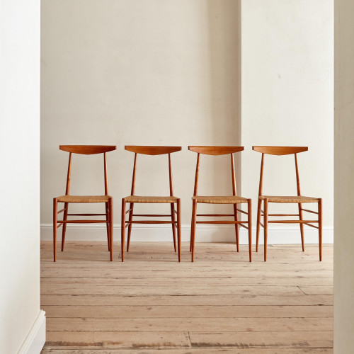 A set of four cherry wood Chiavari chairs by Colombo Sanguineti (1884 - 1960)