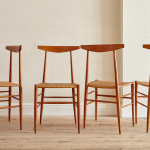 A set of four cherry wood Chiavari chairs by Colombo Sanguineti (1884 - 1960)