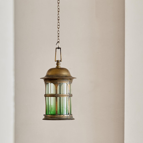 An Arts & Crafts gilt brass hall lantern