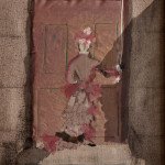 A textile collage on painted canvas by Mabel Maugham Beldy (1874 - 1972)