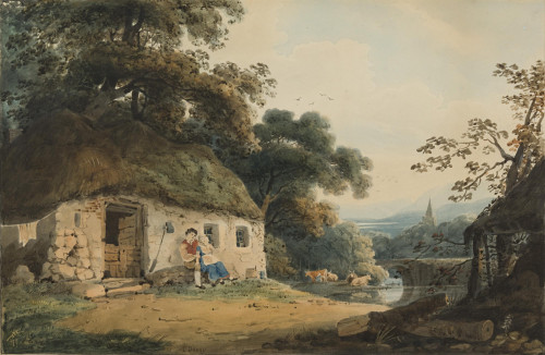Figures outside a Cottage, Ireland