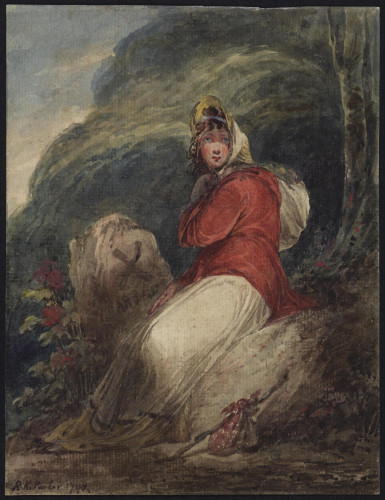 Woman seated by a Milestone