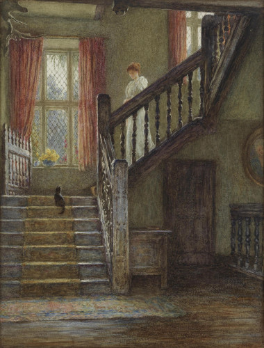 Portrait of a Lady on the Stairs at Whittington Court, Gloucestershire