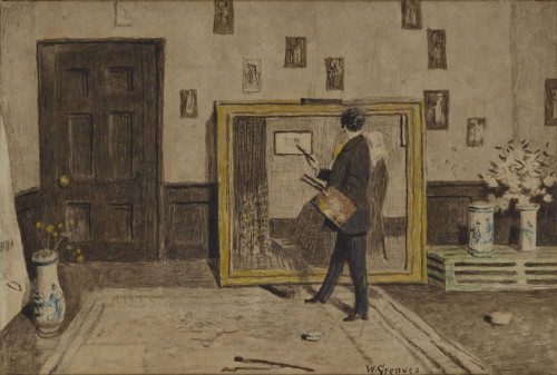 Whistler at his easel, putting the finishing touches to the Portrait of his Mother