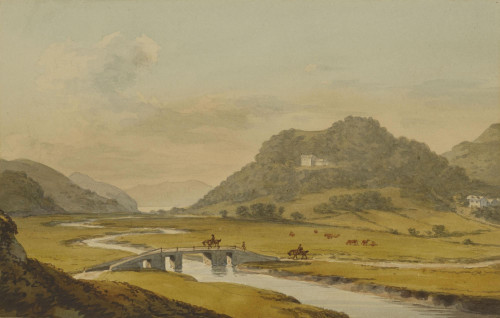 Travellers crossing a bridge in the Vale of Tan y Bwlch, North Wales