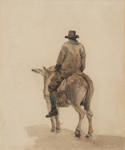 A Farmer riding a Donkey