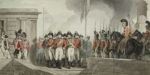 The Prince Regent accompanied by the Dukes of Wellington and York at the Opening of Waterloo Bridge, 18th June 1817