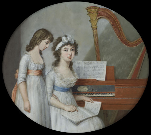 Portrait of Amelia and Harriet Harding-Newman of Nelmes, Essex at their Music Lesson