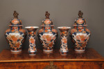 Imari pattern garniture of vases