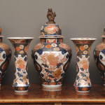 Imari pattern garniture of vases