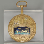 French gilt pocket watch with enamel back