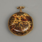 Pair cased 18th century pocket watch in horn back painted case