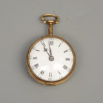 Pair cased 18th century pocket watch in horn back painted case