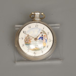 Liverpool painted dial pocket watch with ship leaving port and a couple