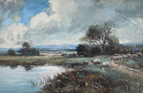 WILLIAM ASTON (1853 - 1927) Shepherd with this flock