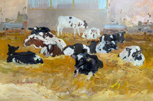JAMES HARRIGAN Calves in a Byre
