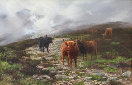 PETER GRAHAM (Scottish; 1836 - 1921).  Highland Cows in Scottish Landscape